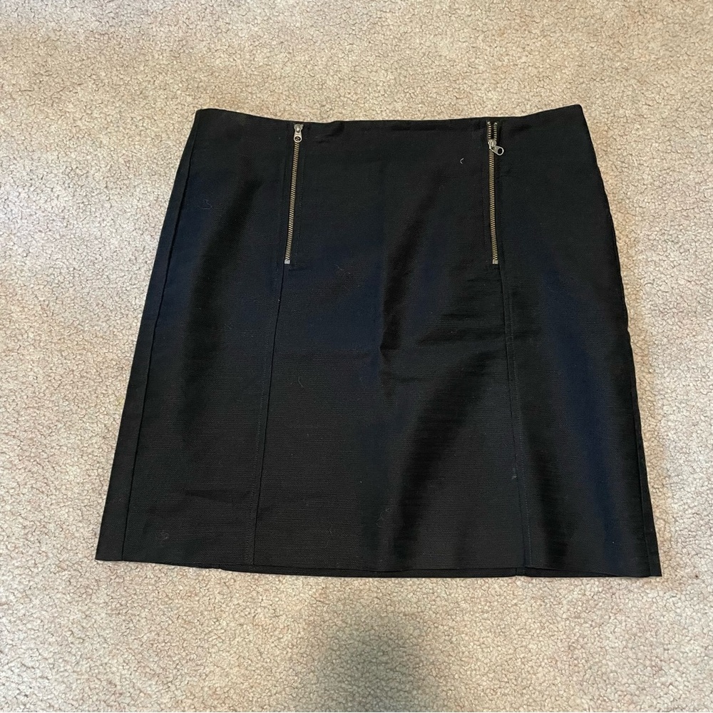 LOFT Black Mini Skirt with Gold Zipper Details